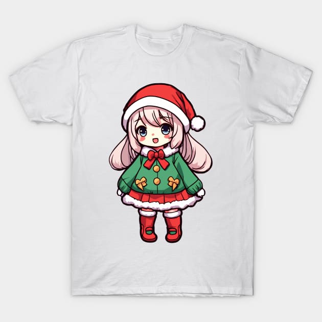 Cute christmas anime girl T-Shirt by InkPulse